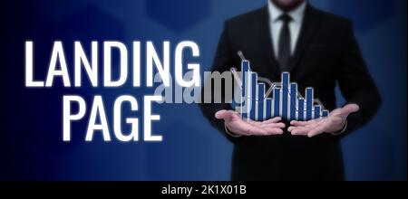 Text Zeichen angezeigt Landing Page. Konzeptionelle foto Website durch Klicken auf einen Link auf einer anderen Webseite Stockfoto