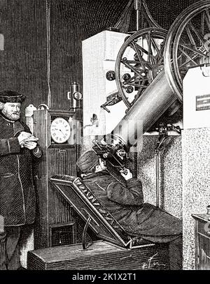 Astronomisches Observatorium. Teleskop des Pariser Observatoriums, Frankreich. Europa. Alte, gravierte Illustration aus dem 19.. Jahrhundert von La Nature 1890 Stockfoto