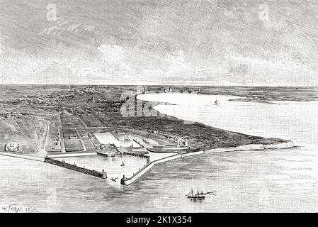 Hafen von La Pallice in der Nähe von La Rochelle. Charente-Maritime, Poitou-Charentes, Frankreich. Alte, gravierte Illustration aus dem 19.. Jahrhundert von La Nature 1890 Stockfoto