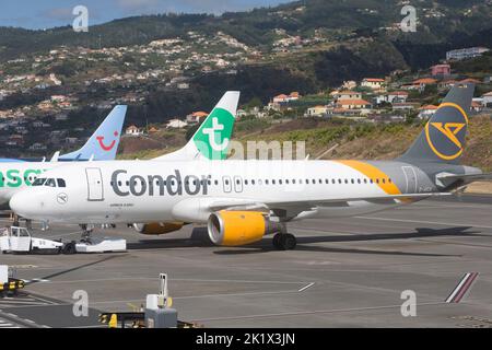 Condor Airbus A320 und andere Flugzeuge am Flughafen Funchal Stockfoto