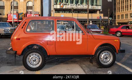 DETROIT, MI/USA - 17. SEPTEMBER 2022: Ein Lada Niva 1600-Auto beim Detroit Concours 'd Elegance. Stockfoto