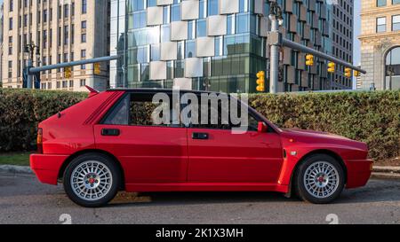 DETROIT, MI/USA - 17. SEPTEMBER 2022: Ein Lancia Delta HF Integrale-Fahrzeug im Detroit Concours 'd Elegance. Stockfoto