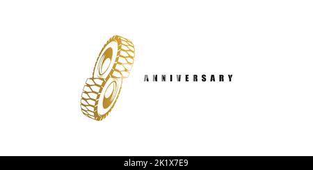 Logo-Design 8 Jahre Feier des modernen und professionellen Reifengeschäfts Stock Vektor
