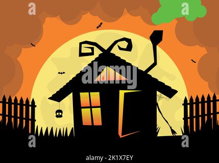 halloween verflixtes und unheimliches Haus der Hexe Stock Vektor