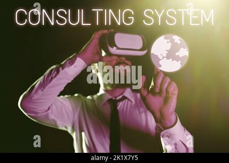 Sign Display Consulting SystemHilfestellung für Unternehmen bei der Verbesserung der Prozessadäquanz und Funktionalität. Wort geschrieben über die Unterstützung von Unternehmen bei der Verbesserung der Prozessadäquanz und Stockfoto