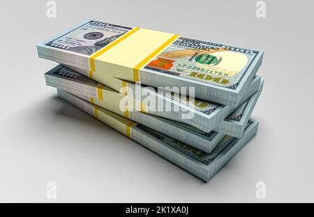 Große Geldstapel aus Dollar. Konzept der US-Dollar-Finanzierung. 3D Rendern Stockfoto