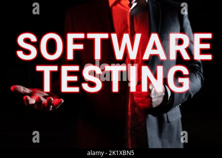Konzeptionelle Bildunterschrift Software Testinginvestigation liefert Informationen über die Qualität der IT. Internet Concept Investigation liefern Informationen über Stockfoto