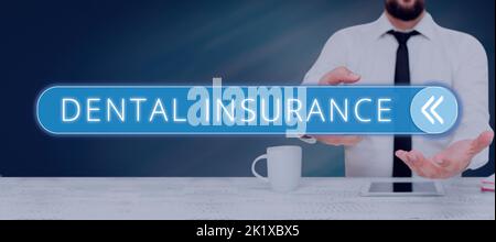 Inspiration zeigt Zeichen ZahnversicherungForm der Gesundheit entwickelt, um Teil oder voller Kosten zu zahlen. Konzept bedeutet Form der Gesundheit entworfen, um zu zahlen Stockfoto