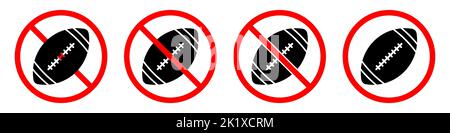 Kein Rugby-Ball-Schild. American Football Ball ist verboten. Verbotszeichen des Rugby-Balls. Rotes Verbotsschild. Vektorgrafik Stock Vektor