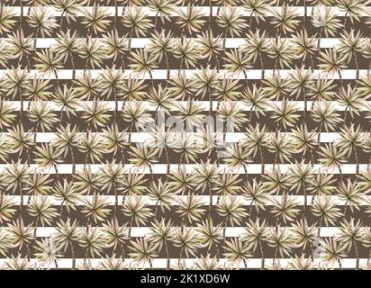 Tropisches Aquarell exotische Dschungel Pflanzen, Blätter, Blumen Pastellfarbe nahtlose Stoff Hintergrund. Palmen nahtloses Muster in Schwarz und Weiß Stockfoto