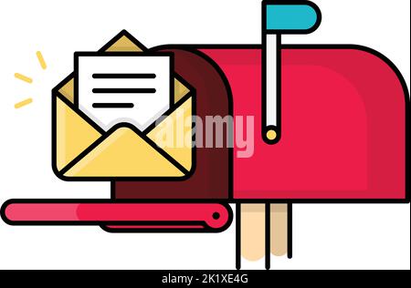 Neue Abbildung für E-Mail-Benachrichtigungen. Brief neben der Mailbox. Modernes, flaches Design. Stock Vektor