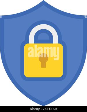 Mit Vorhängeschloss und Häkchen abschirmen. Modernes, flaches Vektorsymbol Stock Vektor