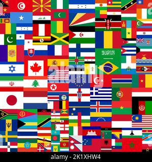 Collage mit Flaggen alle Länder der Welt Hintergrund aus nächster Nähe. Stockfoto