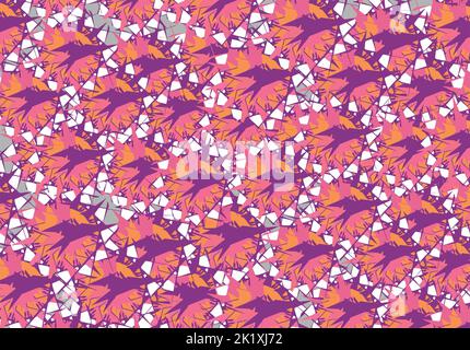 Farbiger Hintergrund mit Sternelementen für Textilien oder Stoffe. Abstrakte scharfe Motive in rosa-violetter Tonalität für Festivalkonzepte, Mode Stockfoto