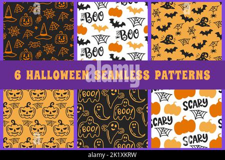 Halloween Niedlichen Vektor Nahtloses Muster Textur Set Stock Vektor