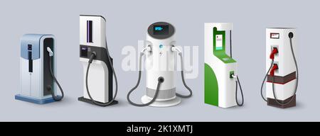 Ladestation für Elektroautos realistisches Symbolset Stock Vektor
