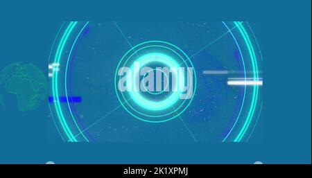 Abbildung des Scannens von über 6g Text und Globus auf blauem Hintergrund Stockfoto