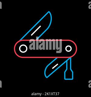 Jackmesser-Vektor auf schwarzem Hintergrund isoliert Symbol. Camping- und Wanderzeichen. Graph-Symbol für Reise- und Tourismus-Website und Apps Design, Logo, App, Stock Vektor