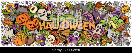 Happy Halloween handgezeichnete Cartoon Kritzeleien Illustration. Stockfoto