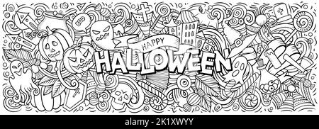 Happy Halloween handgezeichnete Cartoon Kritzeleien Illustration. Stockfoto