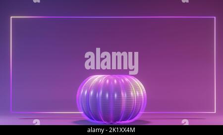 3D Render von Low Poly Kürbis in Neonlicht Stockfoto