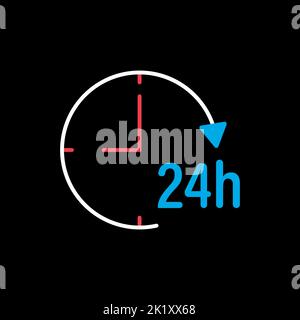 Dienst 24 Stunden Vektor isoliert auf schwarzem Hintergrund-Symbol. Graph-Symbol für Reise- und Tourismus-Website und Apps Design, Logo, App, UI Stock Vektor