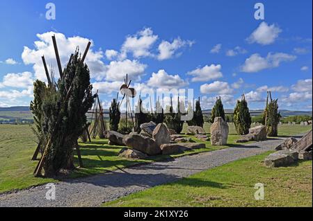 „Cosmic Collisions“, Außenkunstwerk von Charles Jencks. Crawick Multiverse, Sanquhar, Dumfries und Galloway, Schottland, Vereinigtes Königreich, Europa. Stockfoto