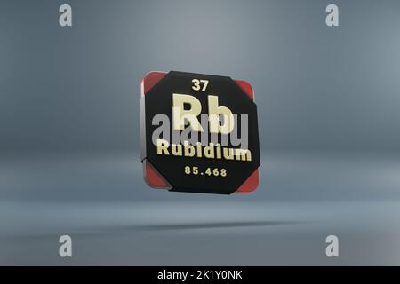 Schöne abstrakte Illustrationen stehen schwarz und rot Rubidium Element des Periodensystems. Modernes Design mit goldenen Elementen, 3D Rendering illu Stockfoto