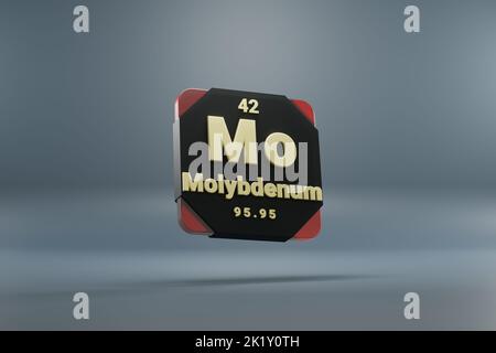Schöne abstrakte Illustrationen stehen schwarz und rot Molybdän Element des Periodensystems. Modernes Design mit goldenen Elementen, 3D Rendering il Stockfoto