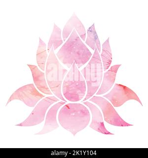 Vektor Aquarell Lotus Illustration. Einfache Silhouette von Seerose auf rosa Hintergrund mit Spritzern. Mystisches Bild für Logo und Aufkleber Stock Vektor