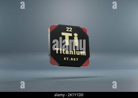 Schöne abstrakte Illustrationen stehen schwarz und rot Titanelement des Periodensystems. Modernes Design mit goldenen Elementen, 3D Rendering illu Stockfoto