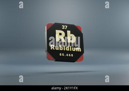 Schöne abstrakte Illustrationen stehen schwarz und rot Rubidium Element des Periodensystems. Modernes Design mit goldenen Elementen, 3D Rendering illu Stockfoto