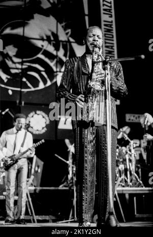 Ornette Coleman auf der Bühne beim Warsaw Jazz Festival 1984 Stockfoto