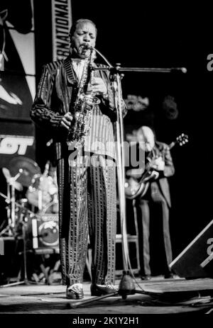 Ornette Coleman auf der Bühne beim Warsaw Jazz Festival 1984 Stockfoto