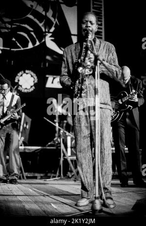 Ornette Coleman auf der Bühne beim Warsaw Jazz Festival 1984 Stockfoto