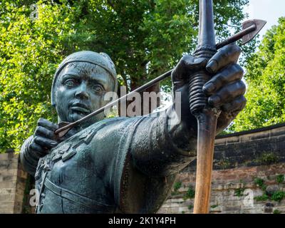 Robin Hood Statue auf Nottingham Castle in Nottingham Nottinghamshire England Stockfoto