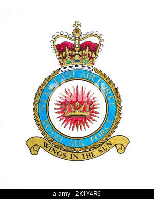 Handbemaltes Wappen der Royal Air Force, Naher Osten Air Force von Command Illustrator CPL Leonard Webb RAF, basierend auf JARIC, RAF Episkopi, 1970.Zypern Stockfoto
