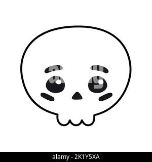 Vektor Hand gezeichnet flachen Kawaii Schädel isoliert auf weißem Hintergrund Stock Vektor