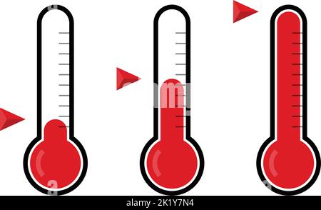 Thermometer-Symbolsatz. Abbildung des flachen Vektorthermometers mit drei verschiedenen Zuständen (kalt, mittel, heiß) Stock Vektor