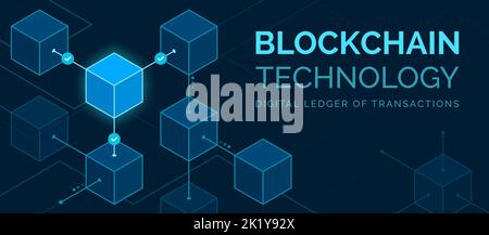 Blockchain-Technologie, digitales Ledger, NFT, Banner mit Kopierplatz Stock Vektor