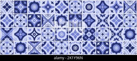 Traditionelles Azulejos-Muster mit Keramikfliesen, Innenarchitektur und Dekorationskonzept, abstrakter Hintergrund Stock Vektor