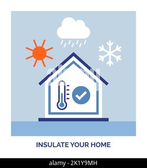 Energieeffizientes Zuhause: Isolieren Sie Ihr Haus und verhindern Sie Wärmeverluste Stock Vektor
