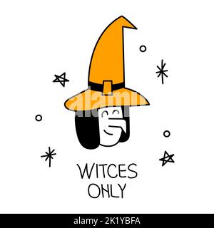 HALLOWEEN-Charakter Hexe nur mit Satz HEXEN. Vektor-Illustration Gruselige Saison gruseliger Avatar am 31. Oktober. Stock Vektor