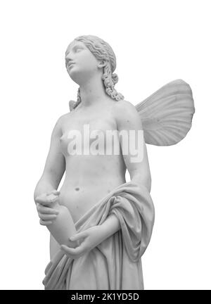 Alte Statue. Psyche in einer schwachen Skulptur von Pietro Tenerani in der Eremitage. Masterpiece isoliertes Foto mit Beschneidungspfad Stockfoto