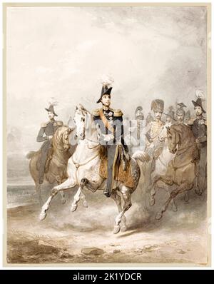 Reiterporträt, von König Wilhelm II., (1792-1849), König der Niederlande, Aquarell von Nicaise De Keyser, vor 1887 Stockfoto