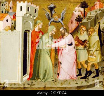 Das Treffen von Anna und Joachim am Goldenen Tor, Malerei in Tempera und Blattgold auf Holz vom Meister des Goldenen Tores, 1370-1390 Stockfoto