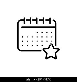 Kalender mit Stern. Einzelne flache Symbol auf weißem Hintergrund. Vektor-Illustration. Stock Vektor