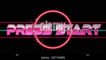 Bilder des Druckstarttextes auf schwarzem Hintergrund Stockfoto