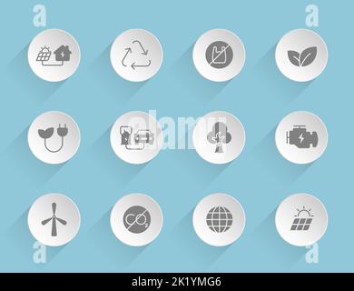 Eco-Vektor-Symbole auf runden geschwollenen Papierkreisen Stock Vektor