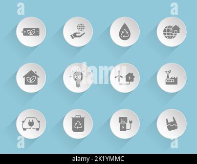 Eco-Vektor-Symbole auf runden geschwollenen Papierkreisen Stock Vektor